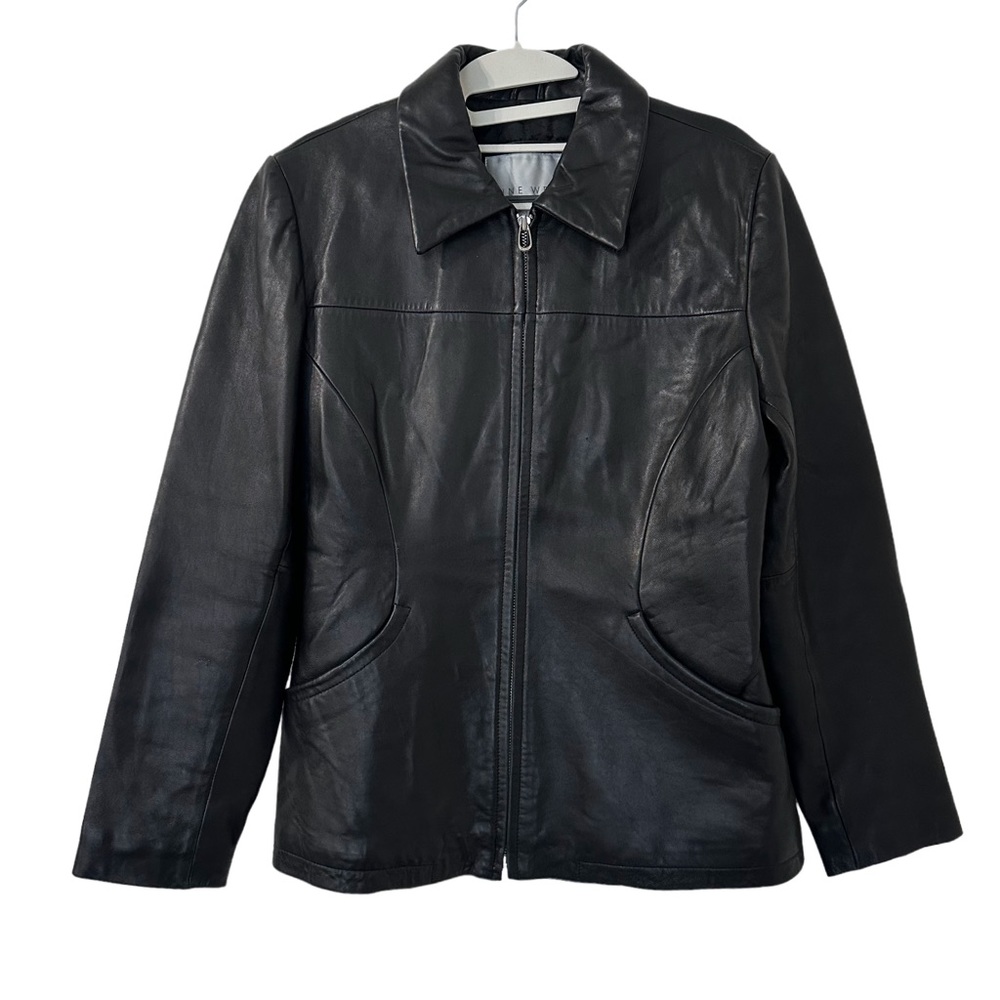 Nine West Women’s Black Y2K Grunge Leather Jacket Size S‎